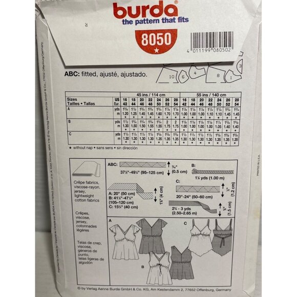 Burda Young Fashion Pattern Tunic Tops 8050 Wm Plus Size Sewing Sizes 16-28 Uncu - Picture 4 of 5